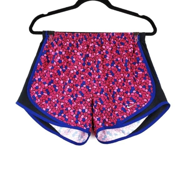 Nike Pants - Nike Womens Dri-Fit Pink Blue Pebble Print Logo Tempo Running Shorts Size M